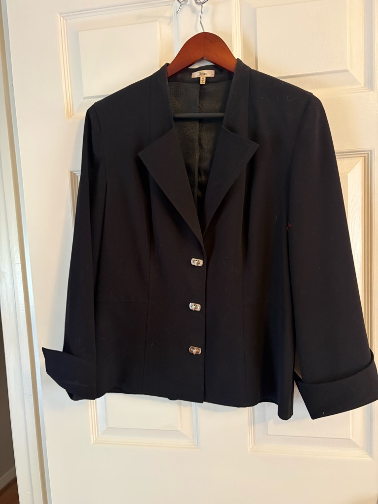Reba Black Tailored Blazer With Decorative Buttons, Size 10